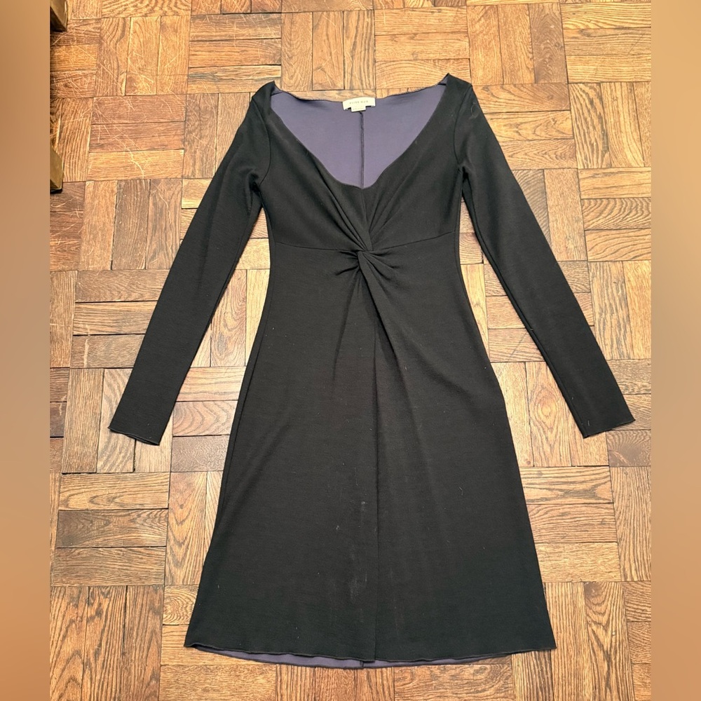 Stretch Wool Jersey Elegant Black Long-Sleeve Dress